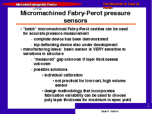 Micromachined Fabry-Perot pressure sensors
